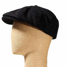 Load image into Gallery viewer, Black fleck wool mix newsboy cap from Carlisle Hats, featuring a classic rounded crown and vintage style.
