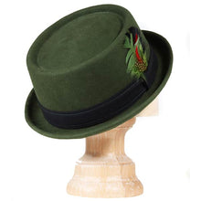 Load image into Gallery viewer, Carlisle Hats Orange Grove Pork Pie in assorted colors, 54cm black and orange, with a classic wide-brim design and decorative band.