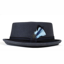 Load image into Gallery viewer, Black and orange Grove Pork Pie hat by Carlisle Hats with an assorted color pattern, featuring a classic round shape and narrow brim.
