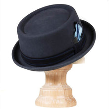 Load image into Gallery viewer, Carlisle Hats Orange Grove Pork Pie in assorted colors, 54cm, featuring a classic black and orange design with a stylish brim.