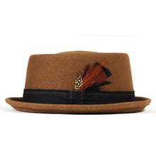 Load image into Gallery viewer, Carlisle Hats Orange Grove Pork Pie in assorted colors, 54cm, featuring a classic black and orange design with a stylish brim.