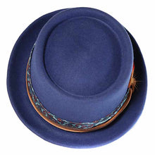 Load image into Gallery viewer, Blue Orange Grove Pork Pie Hat by Carlisle Hats, stylish men's headwear with a classic pork pie design and orange grove detail.