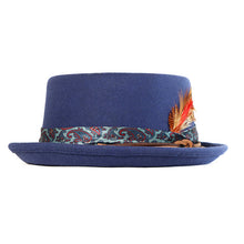 Load image into Gallery viewer, Blue Orange Grove Pork Pie Hat by Carlisle Hats, 54cm, featuring a classic pork pie style with a stylish brim and orange grove color.